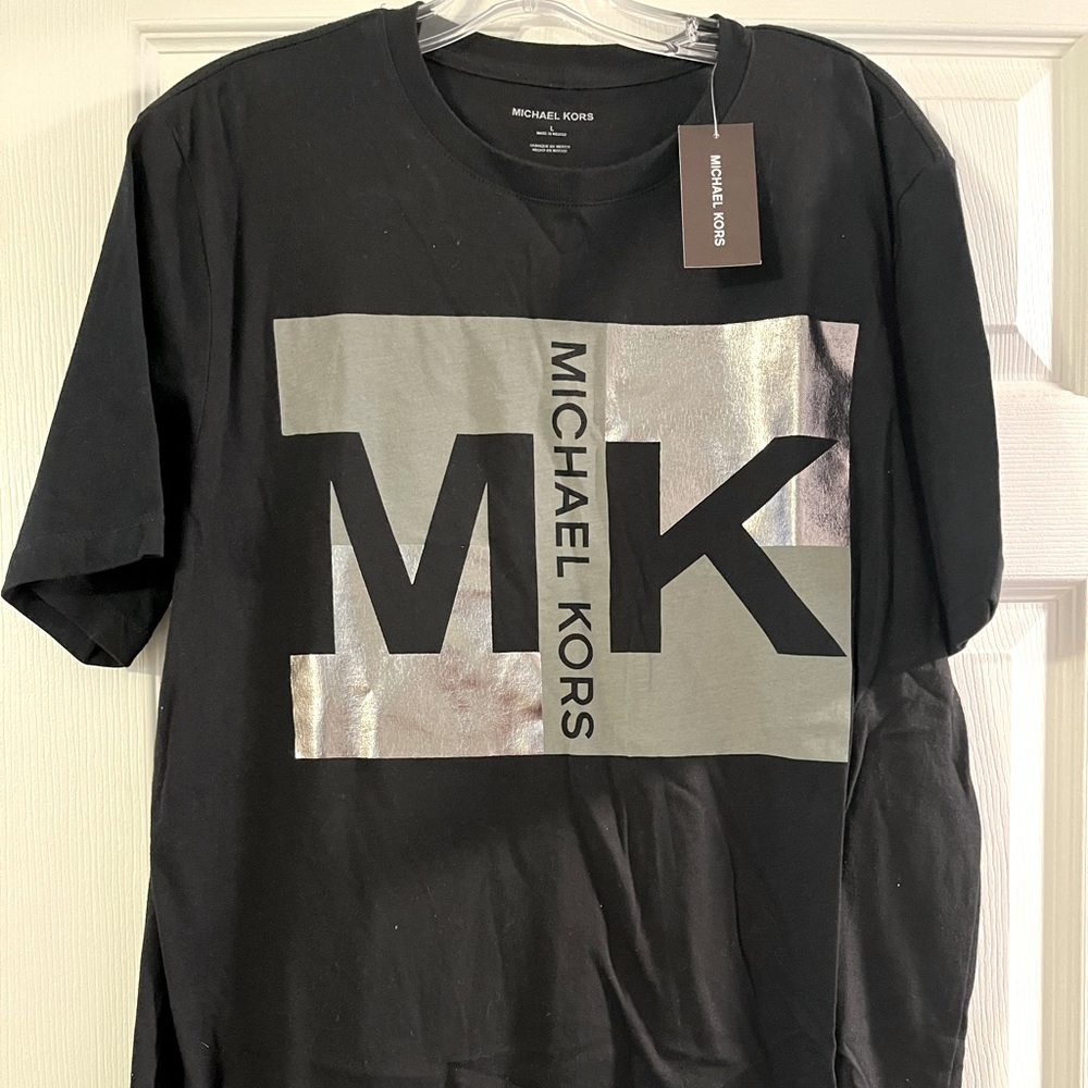 NWT, Unisex Michael Kors T-Shirt, Black/Silver Metallic, Sz. L